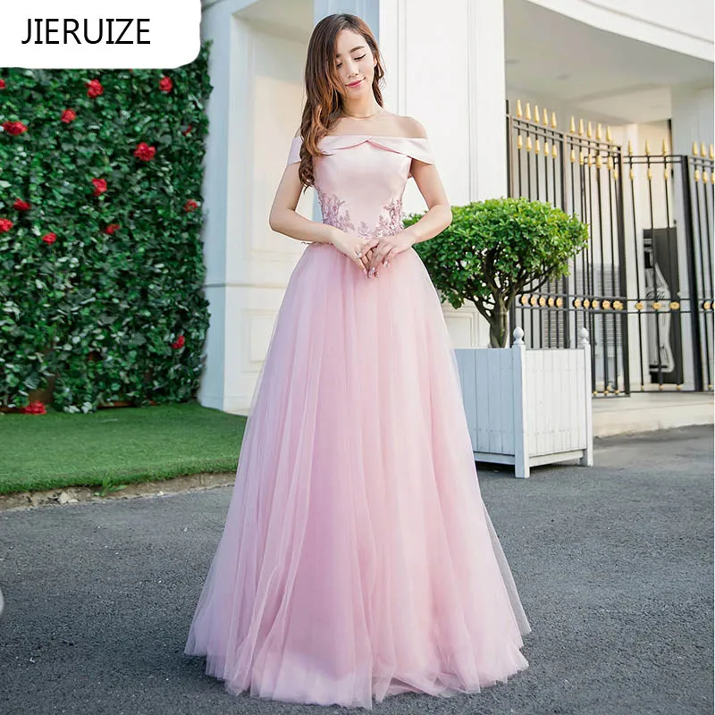 

JIERUIZE robe de soiree Pink Prom Dresses Long 2017 A-line Off the Shoulder Cheap Evening Dresses Formal Dresses abendkleider