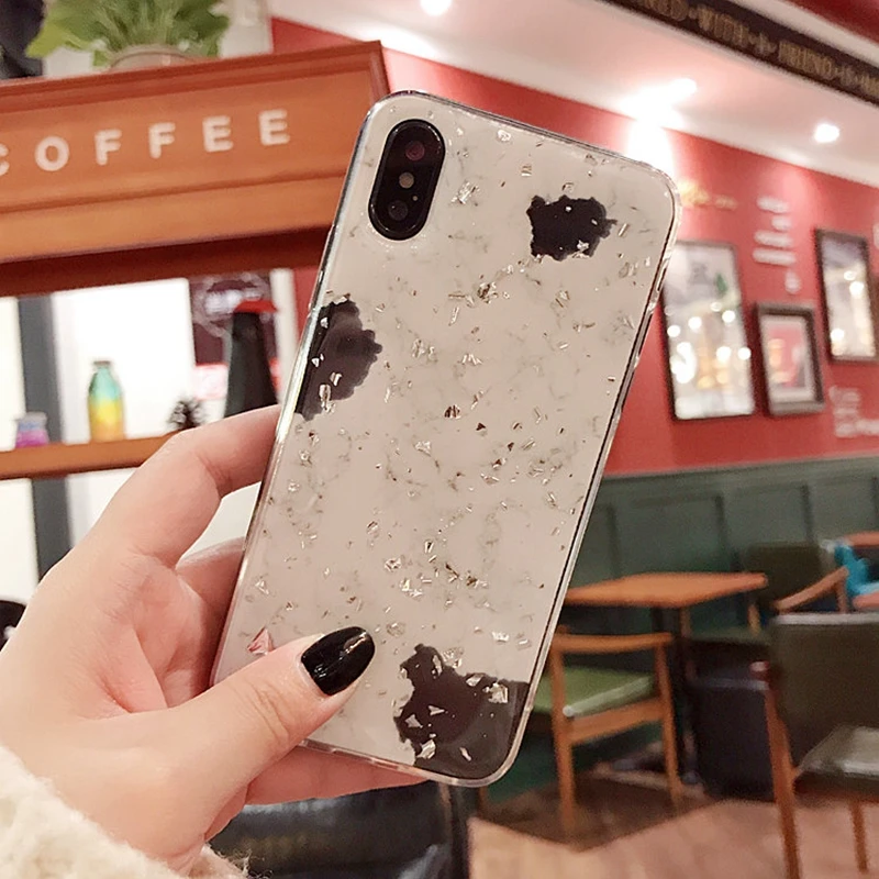 Роскошные блестящие мраморные чехлы с золотой фольгой для телефонов iPhone XR XS MAX X 8 7 6S Plus 5 5S SE чехол с блестящей пудрой мягкий чехол из ТПУ