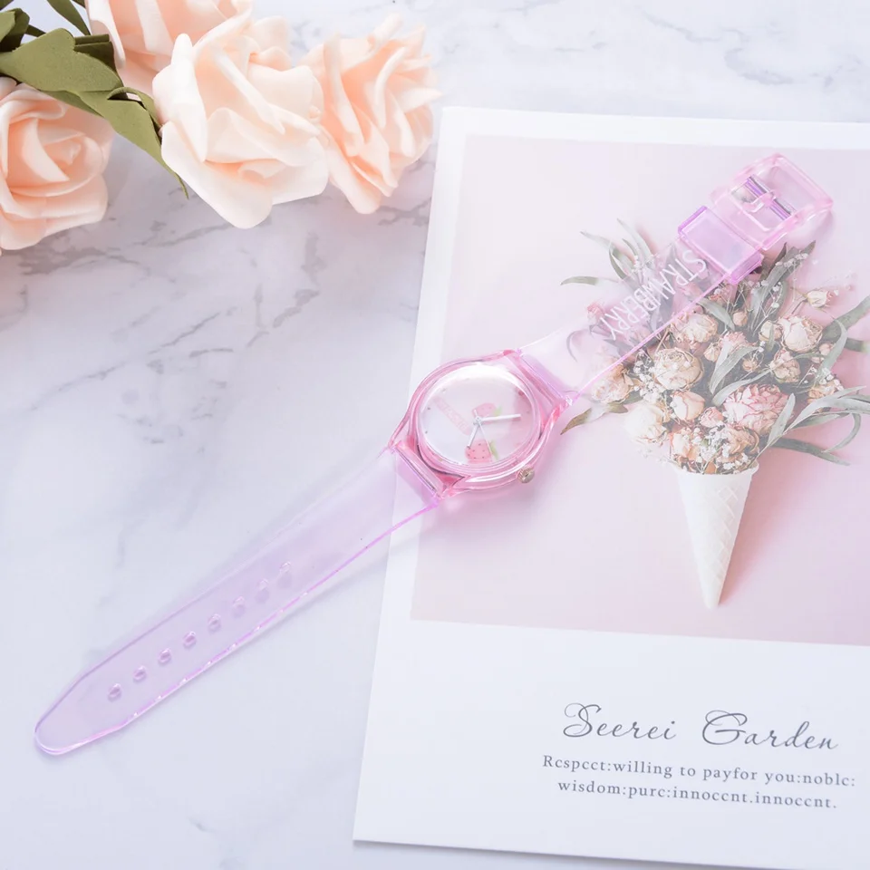 Прозрачные силиконовые часы женские Спортивные кварцевые наручные с фруктовым