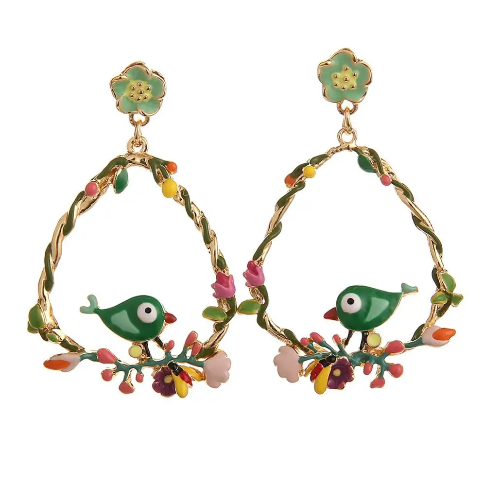 Новые корейские модные женские серьги 2019 висячие для влюбленных птиц цветов на