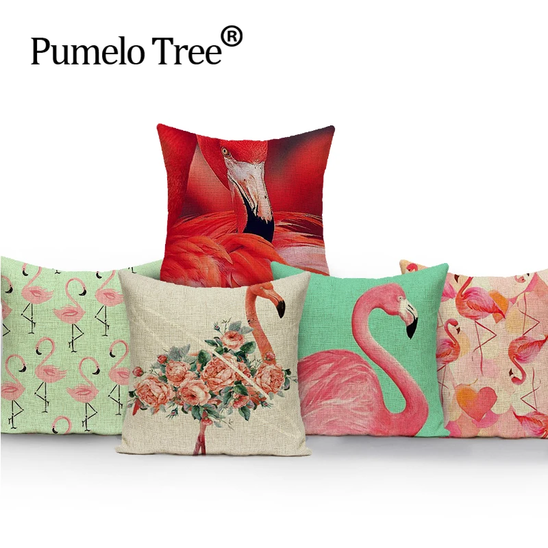 Красные декоративные подушки Фламинго скандинавские льняные Чехлы для подушек