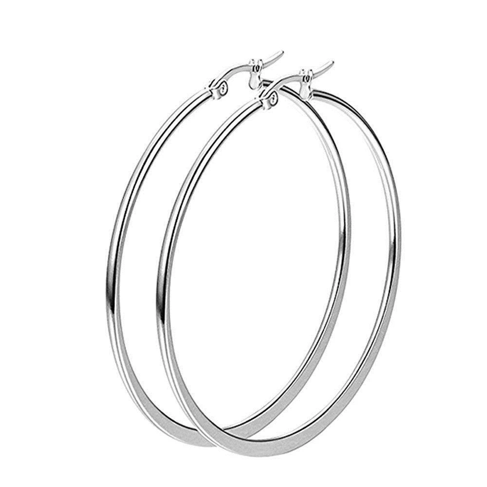silver 1 пара, сексуальные женские Гладкие большие серьги-кольца из нержавеющей стали, ювелирные серьги-кольца из металла для женщин 40-60 мм - Окраска металла: silver