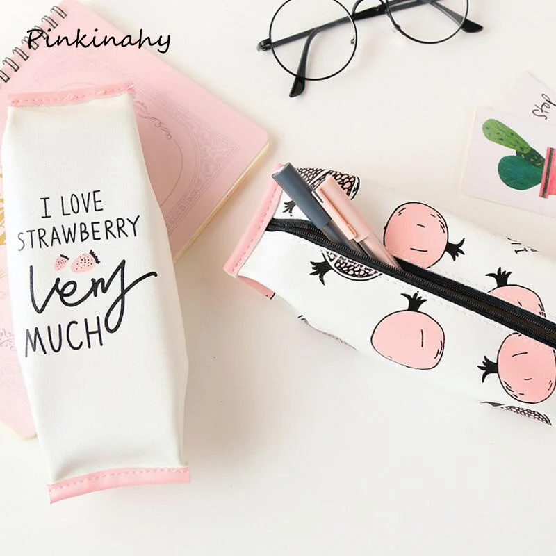 1 шт. пеналы с розовыми фруктами для девочек Милая женская сумка карандашей