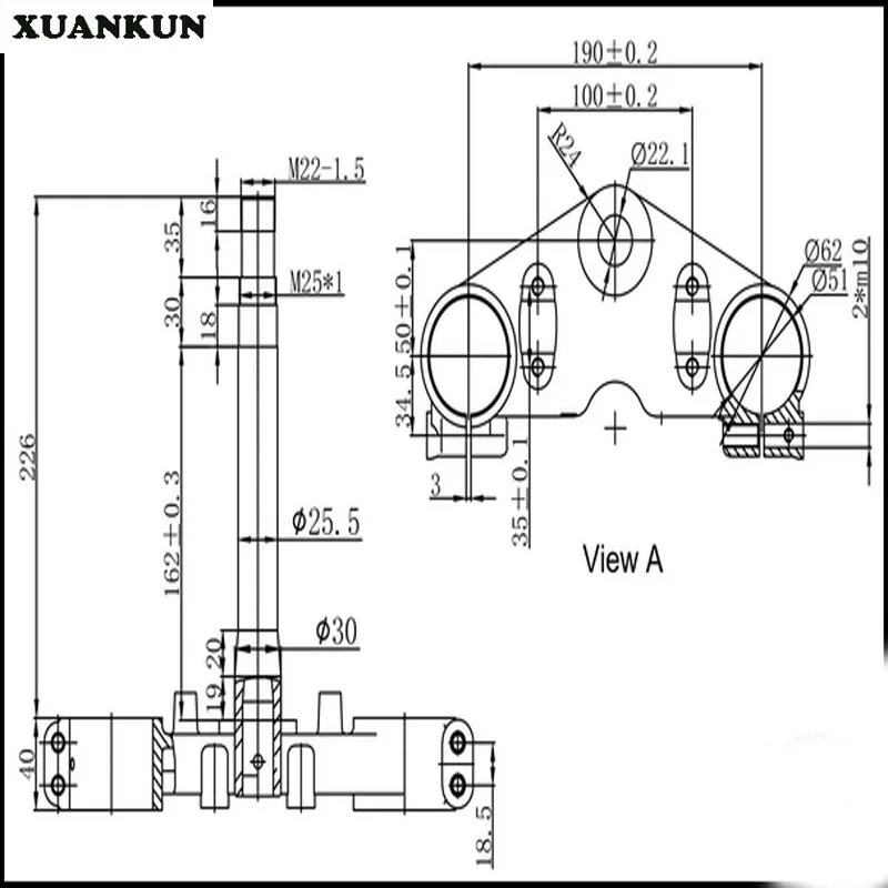 Xuankun Cafe Racer Перевернутый Амортизатор перевернутый вилки сборки направленного колонн на Панели под доска вилки