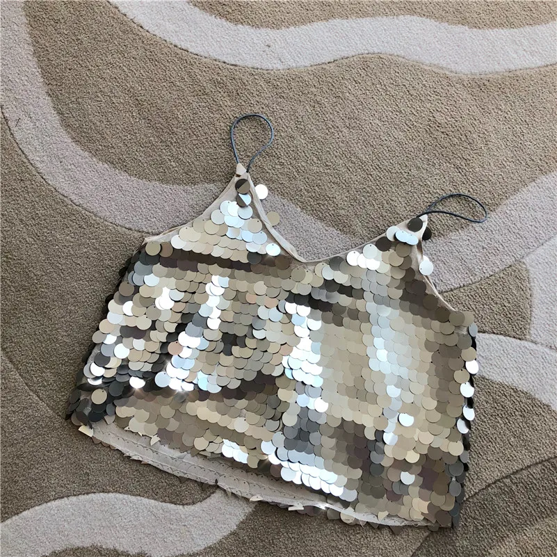 2018 Летний Новый Винтаж Сексуальная bling Блестки v образным вырезом без рукавов