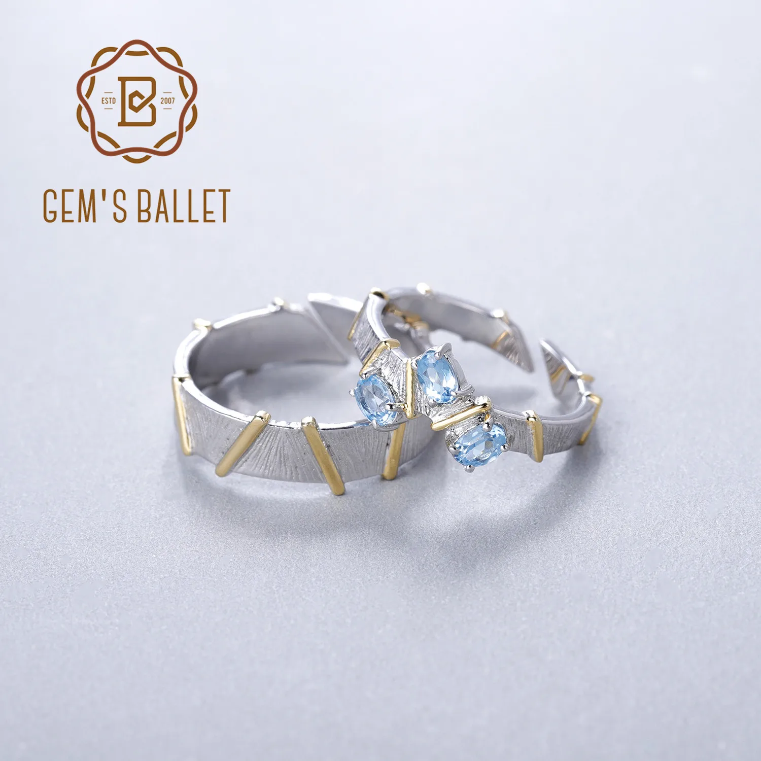 GEM'S балетное 925 пробы, серебряное, ручной работы, регулируемое, Открытое кольцо, натуральный Швейцарский Голубой Топаз, крест, пара колец для женщин, обручальное кольцо