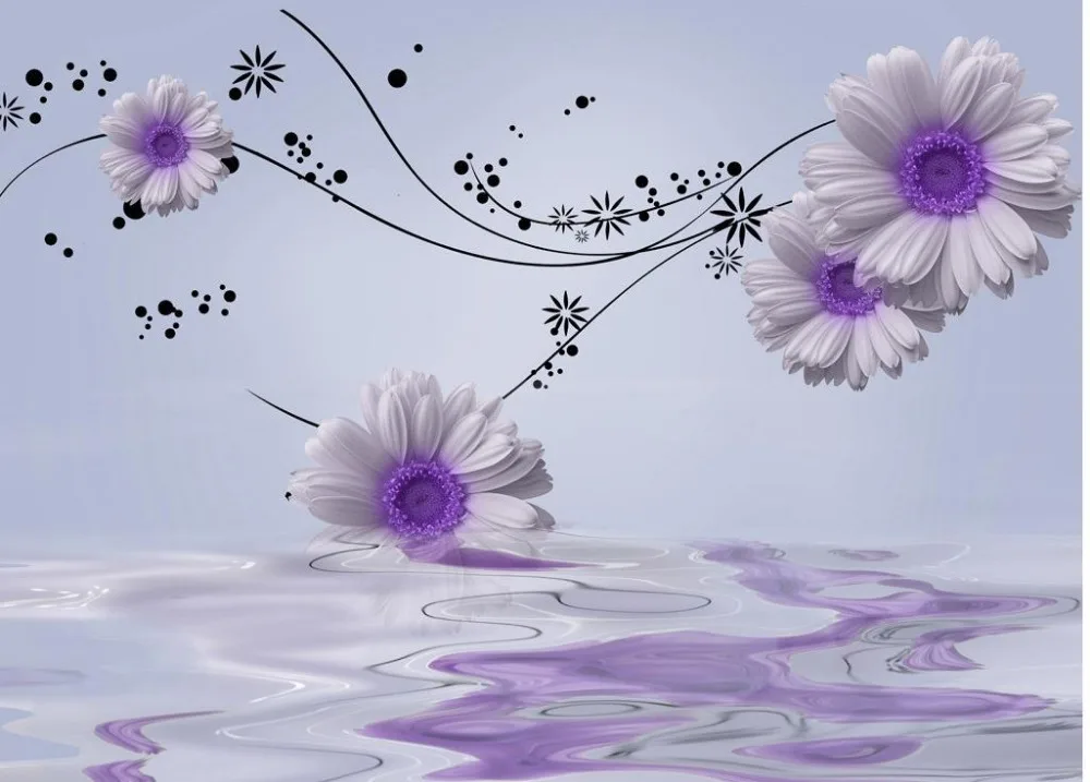 Современная фиолетовая Маргаритка отражение романтическая фантазия Гостиная ТВ