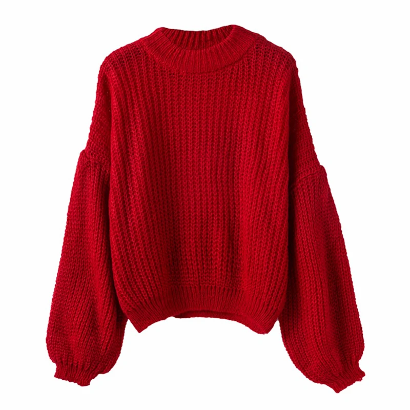 2018 Solid Stripe Women Autumn Winter Knitted Sweater Oversize Lantern Long Sleeve Tops O-Neck Pullovers Casual Loose Jumper | Женская