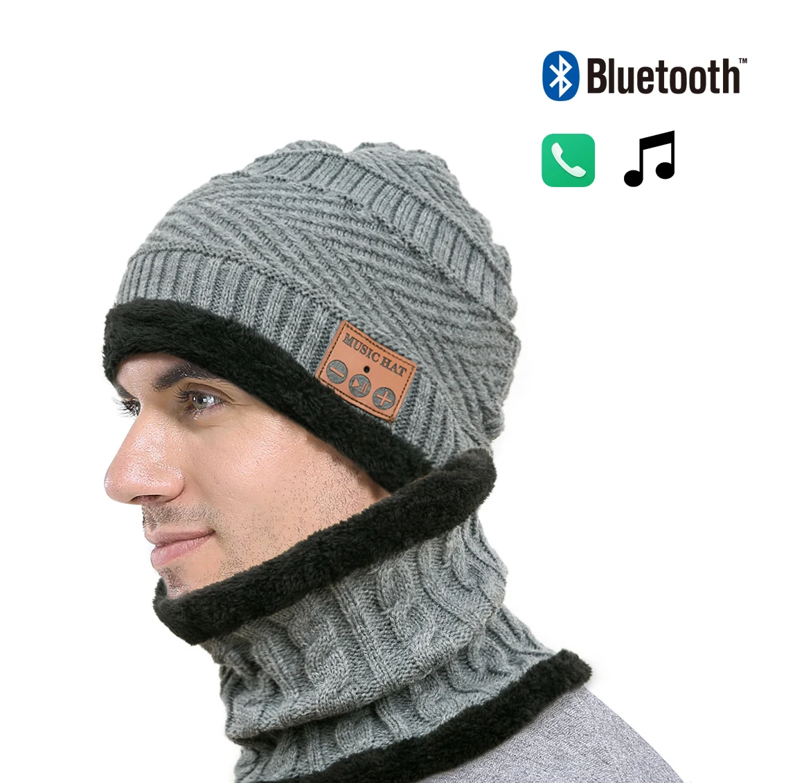 Комплект из 2 предметов шапка с Bluetooth нагрудник Плюшевые Вязаные шапки теплая