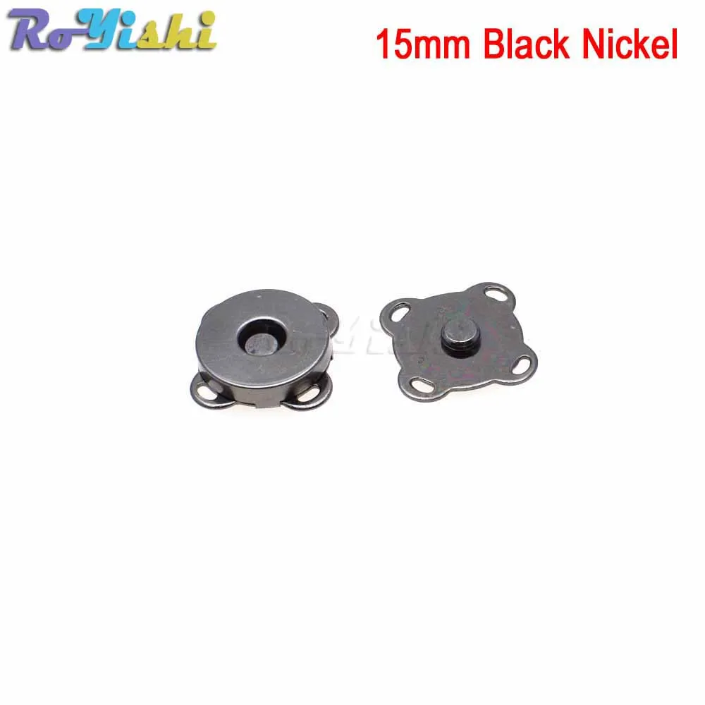 15mm Black Nickel Металлические застежки на магнитной застежке, застежки, пуговицы, сумочка, кошелек, сумки, аксессуары, 15 мм, 18 мм, 4 цвета - Цвет: 15mm Black Nickel