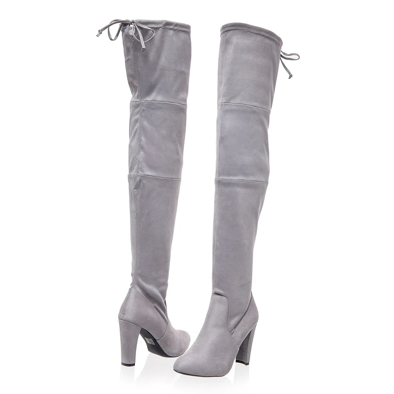 Parkside/женские сапоги до бедра из флока квадратном каблуке; обувь на высоком каблуке; женские модные зимние пикантные вечерние сапоги размера плюс; XWN1304-45