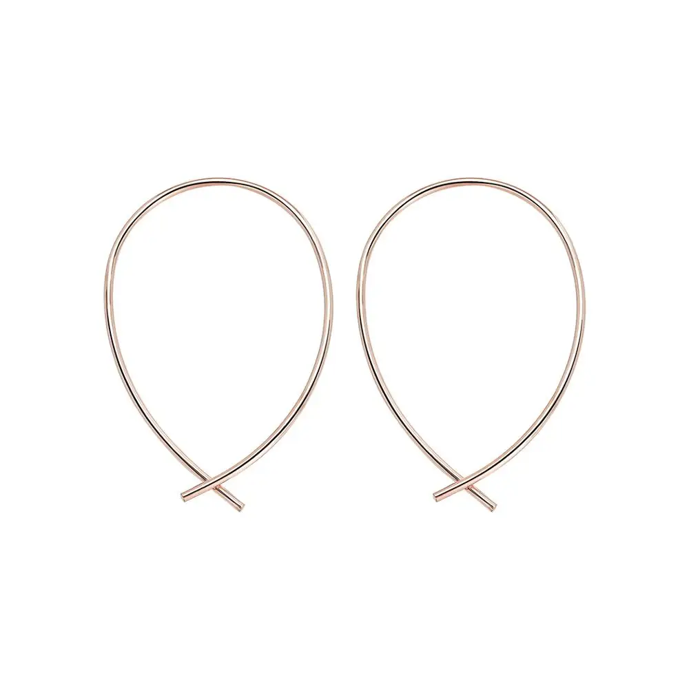 rose-gold CHENGXUN, трендовые нитевидные рыбные обручи, минималистичные серьги, Золотые серьги, женские большие серьги-кольца - Окраска металла: rose-gold