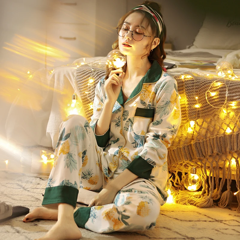 Women 100% Cotton Pajamas 2 Pieces Lounge Sleepwear Bedgown for Ladies Nightgown Home Clothes PJ 100 Cotton Leisure Wear Pajamas