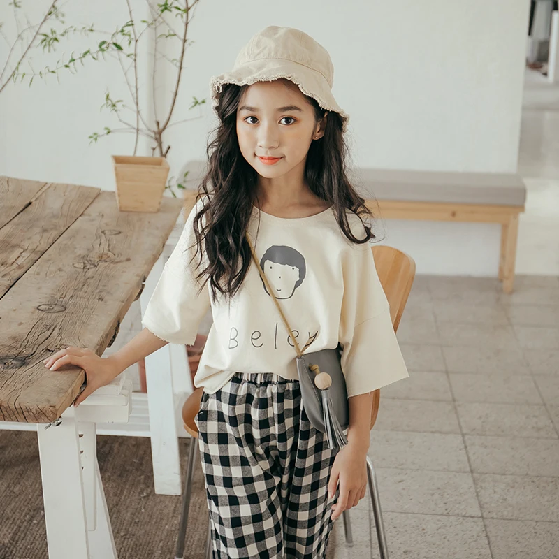 Летний костюм для девочек Новинка 2019 года модная футболка больших детей