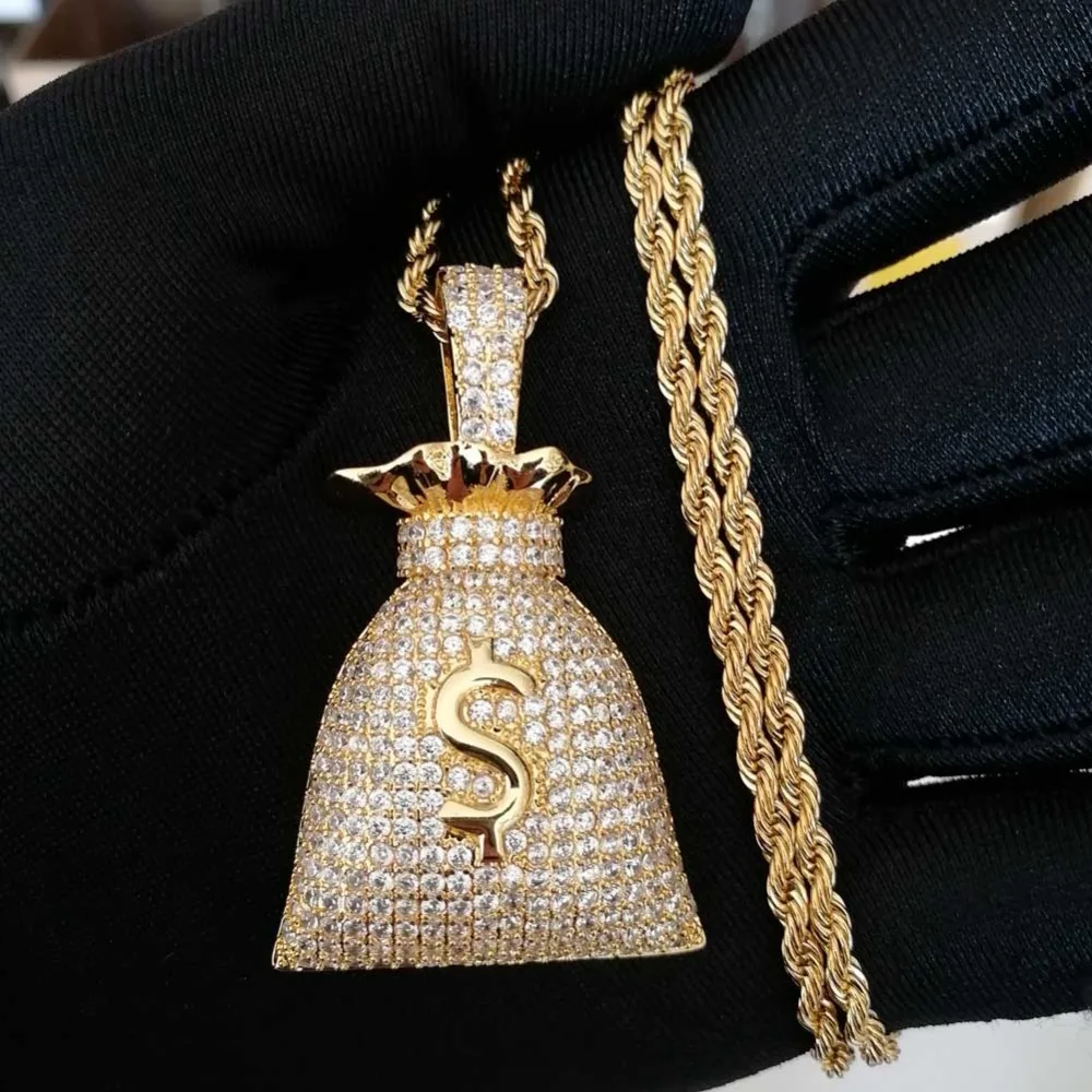 Латунные подвески Bling $ с закрепкой в виде зубца циркониевые фианиты стиле хип хоп