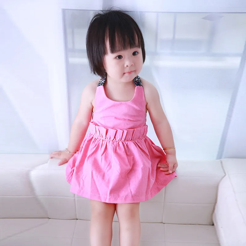2016 Летнее платье vestido infantil платья без рукавов твердые девочка одежда детская