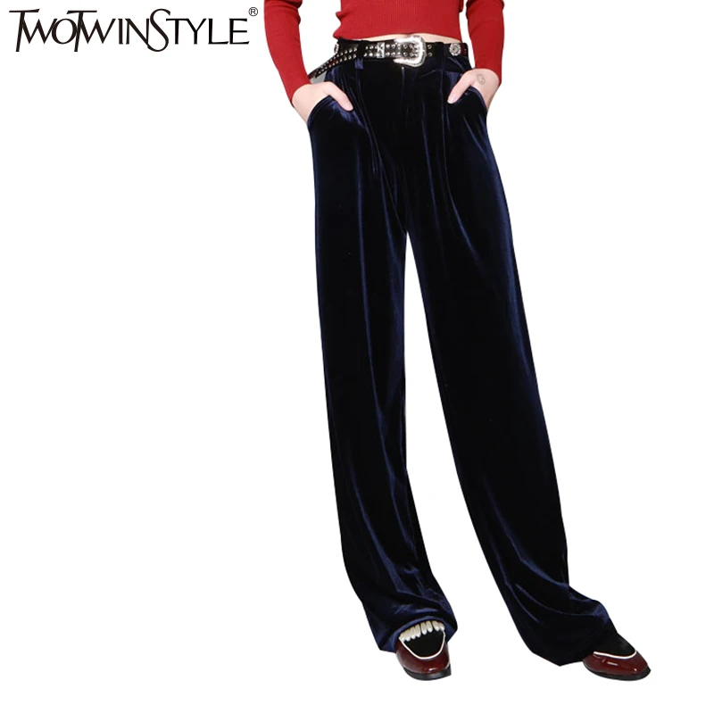 [TWOTWINSTYLE] 2016 модные бархатные широкие брюки с высокой талией женские осенние