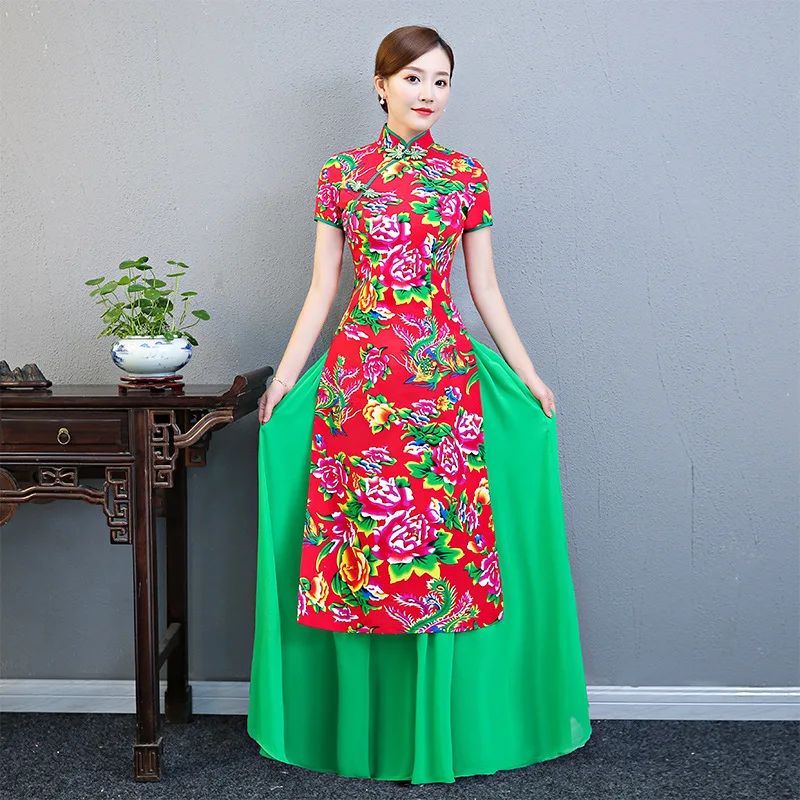 

New Ao dai Party Cheongsam Vintage Chinese style Womens Elegant Evening Qipao Dress Slim Long gown Retro Vestido Size S-5XL