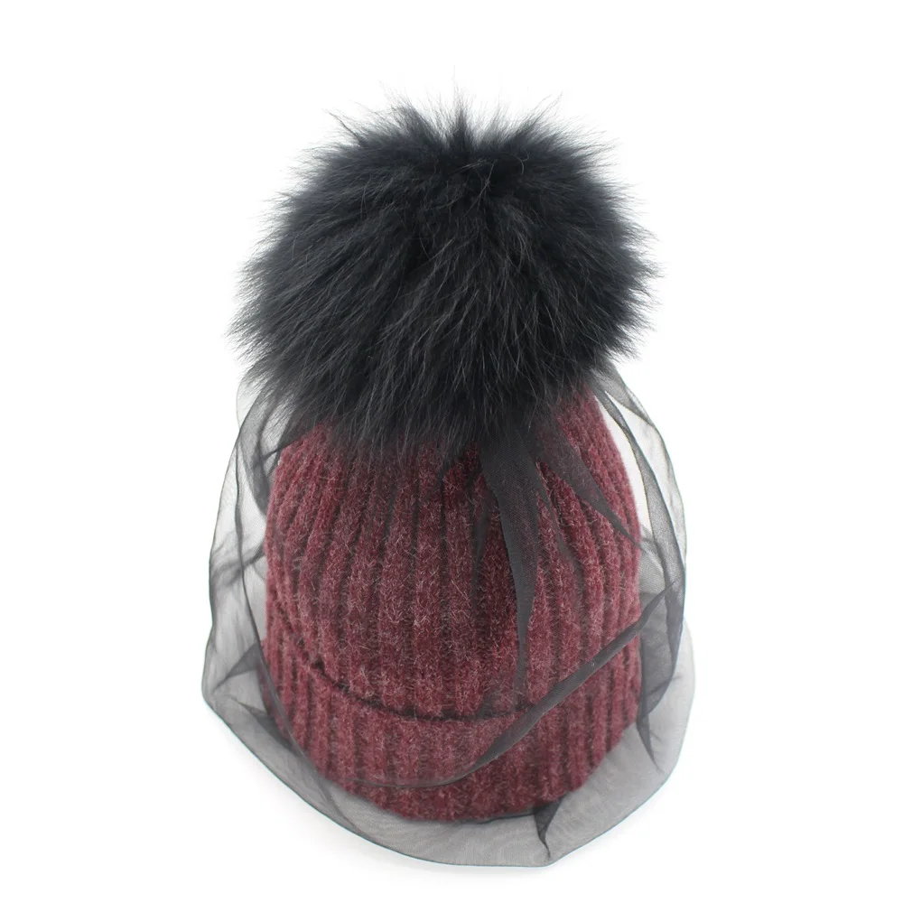 Шапка с помпоном из натурального Лисьего меха Minhui шерстяные шапки кроличьего