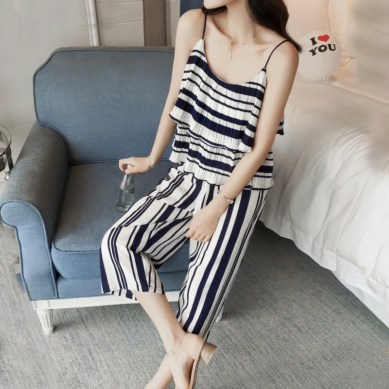 Сексуальная рюшами полосатый комбинезон Женщины Глубокий V шеи комбинезоны