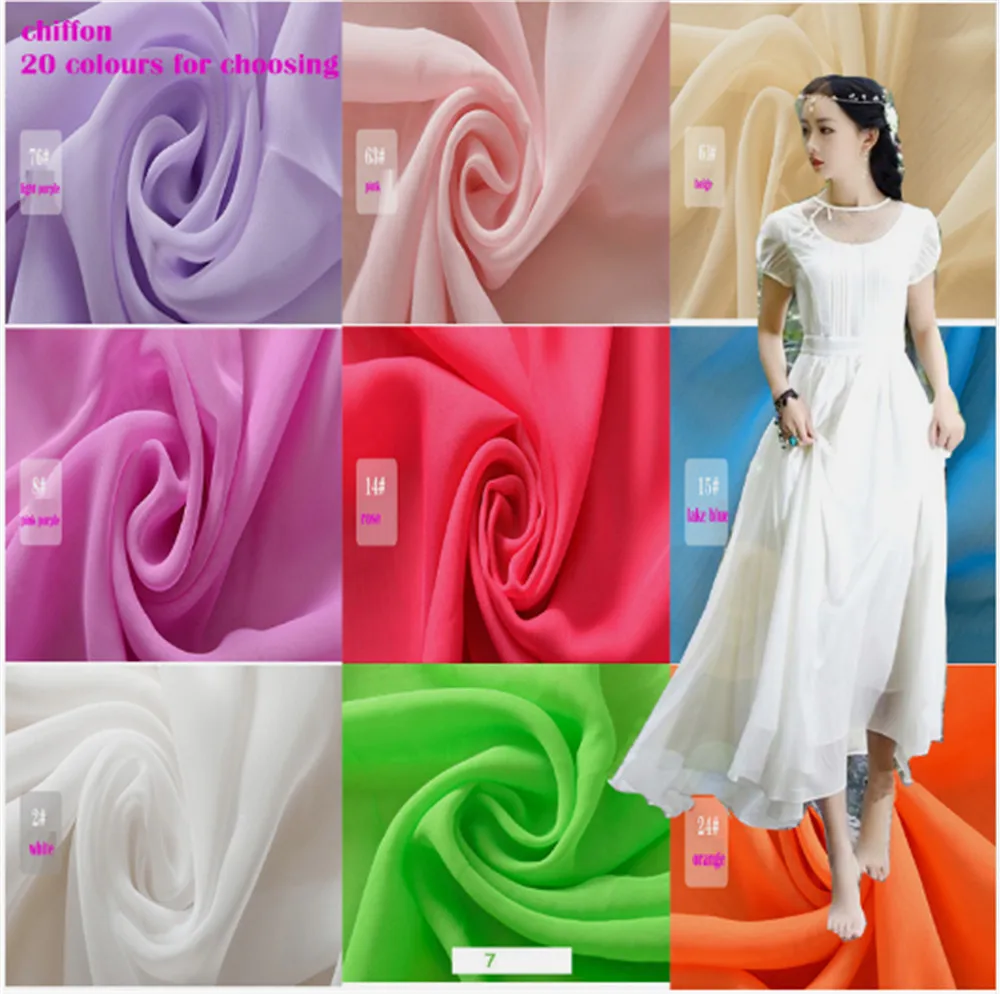 Wide 150x1m Good Chiffon Fabric 100% Polyester Chiffon Fabric White For DIY Girl Silk Dress Skirt Curtain 20 Colours Chiffon