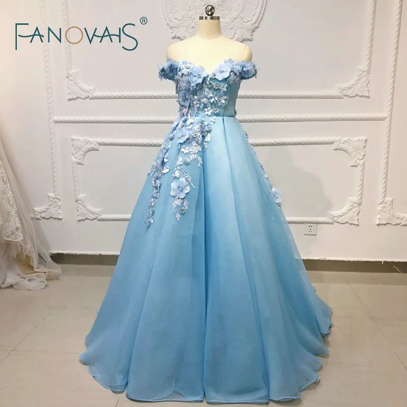 Light Blue Evening Dresses Off Shoulder Vestido De Fiesta 2019 Elegant Prom Dress for Women Formal Gown | Свадьбы и торжества