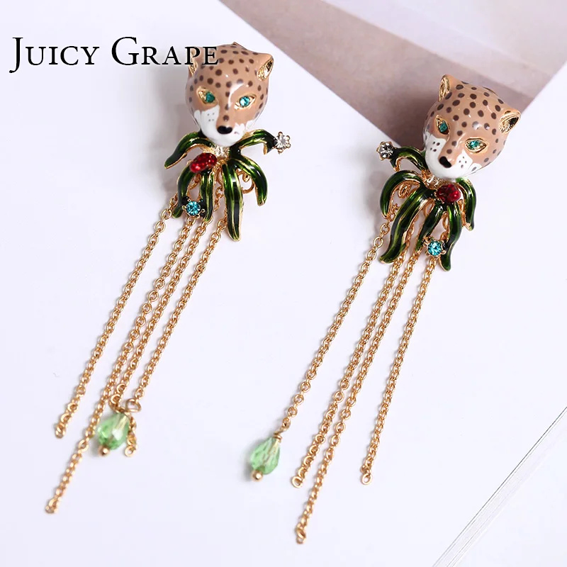 Женские серьги гвоздики с леопардовой головкой Juicy Vince из серебра 925 пробы