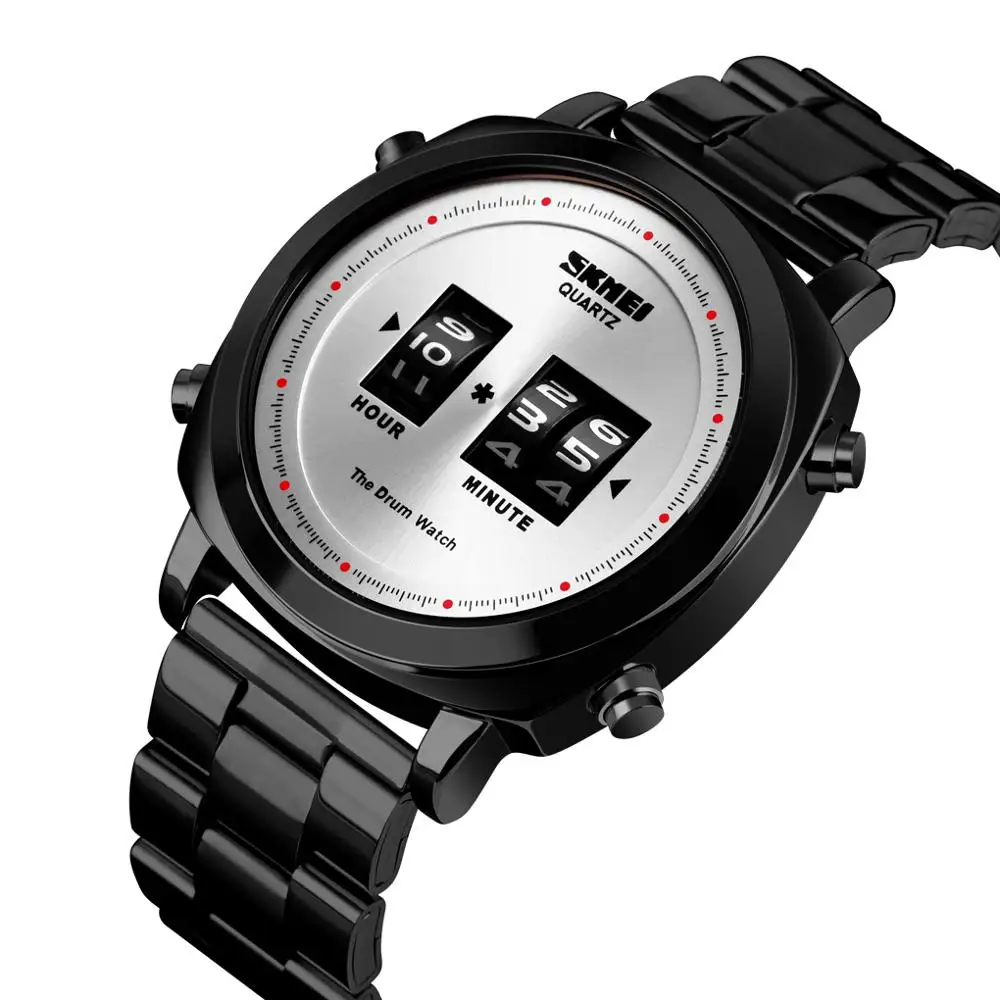 Black silver Новые мужские кварцевые часы Лидирующий бренд SKMEI наручные часы из нержавеющей стали мужские часы деловые мужские s часы 30 м водонепроницаемый браслет мужской - Цвет: Black silver