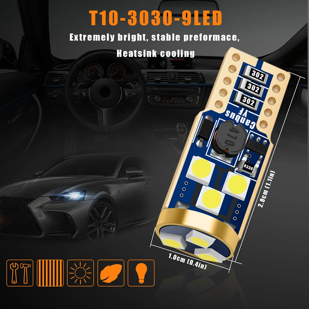 10-20 штук 9SMD светодиодный Canbus T10 W5W 3030 Обратный камера/багажник Лампы для чтения