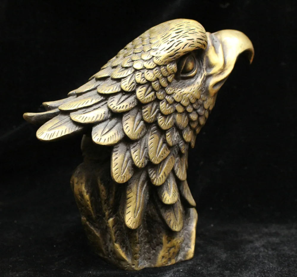 Marked Chinese Fengshui Bronze Brass eagle king of birds Hawk Head Bust Statue | Дом и сад