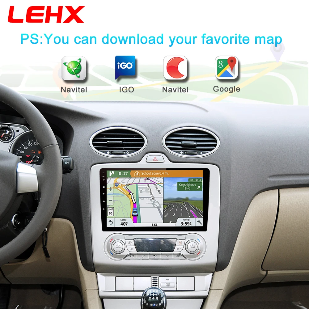 LEHX 2 DIN 9 дюймов Android 8,1 автомобильный мультимедийный плеер с сенсорным экраном четырехъядерный автомобильный радиоприемник для 2004 2005 2006-2011 Ford Focus Exi AT