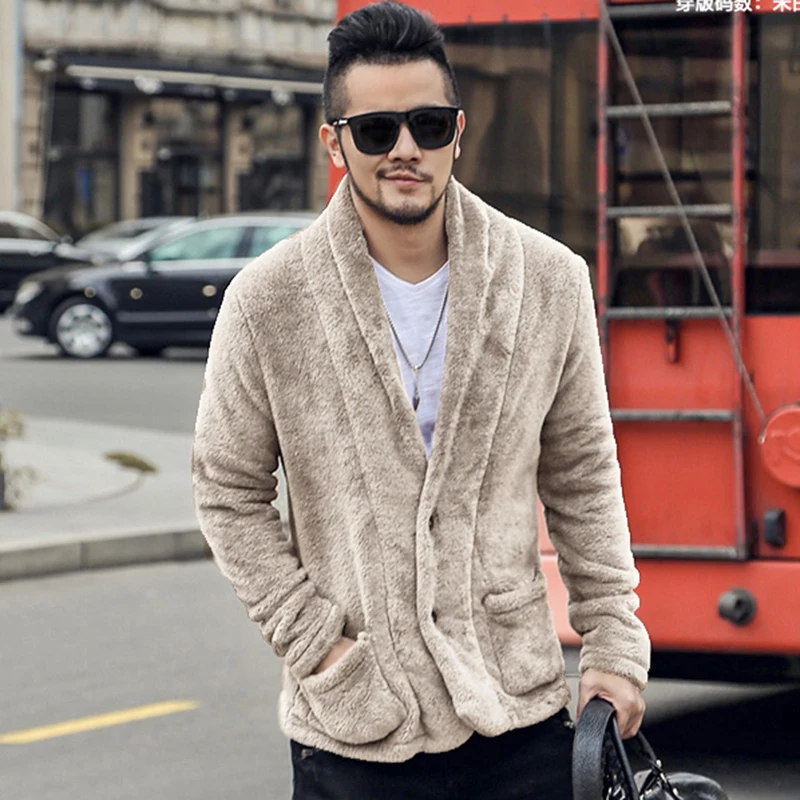 Мужской зимний однотонный кашемировый кардиган модный теплый metrosexual новый