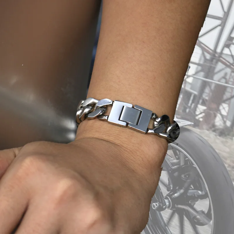 【Biker bracelet】панк 316L нержавеющая сталь Мужчины 39 S браслет 2018 Байкер Мотоцикл звено