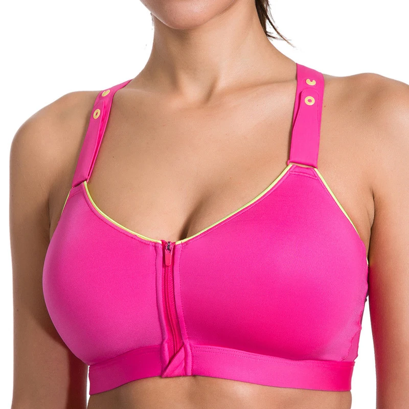 BAICLOTHING полный охват Женская активная передняя молния Высокая ударная Полная поддержка тренировки бюстгальтер 32 34 36 38 40 B C D DD сливовый красный