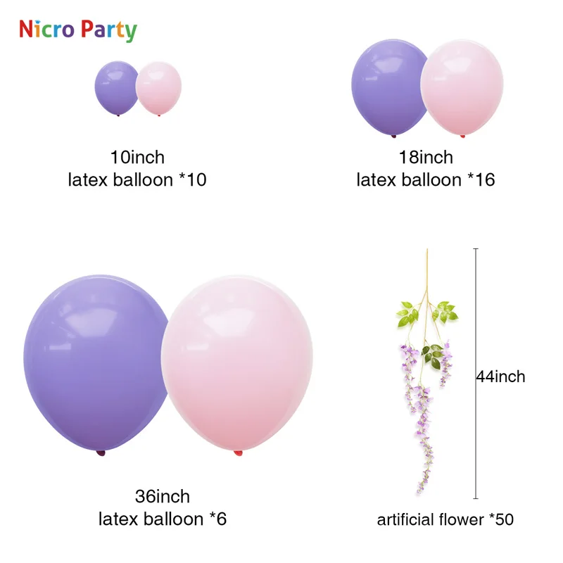 Nicro 82 шт./компл. фиолетовые розовые воздушные шары Искусственный Wisteria набор для