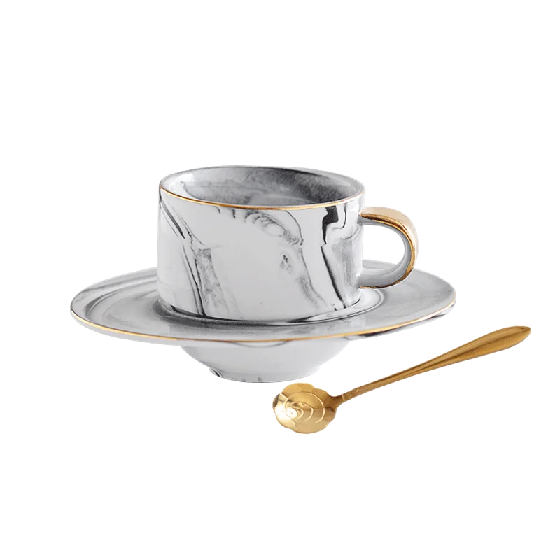 Керамическая кофейная чашка с мрамором набор кофейных чашек блюдцем и ложкой для