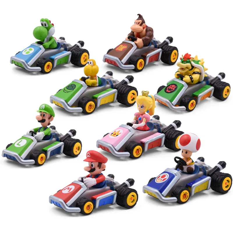 8 компл./лот аниме Super Mario Bros цифры автомобиля горячие игрушки жаба Марио Луиджи Йоши динозавров Донки Конг игрушечных пластиковых экшн фигурок из Куклы Коллекционные модели