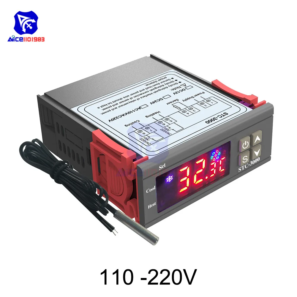 110 -220V STC-3000 12 В 24 в 110 В 220 В термометр светодиодный трубчатый Цифровой температурный контроллер по Цельсию по Фаренгейту переключатель с датчиком NTC 10 K - Цвет: 110 -220V