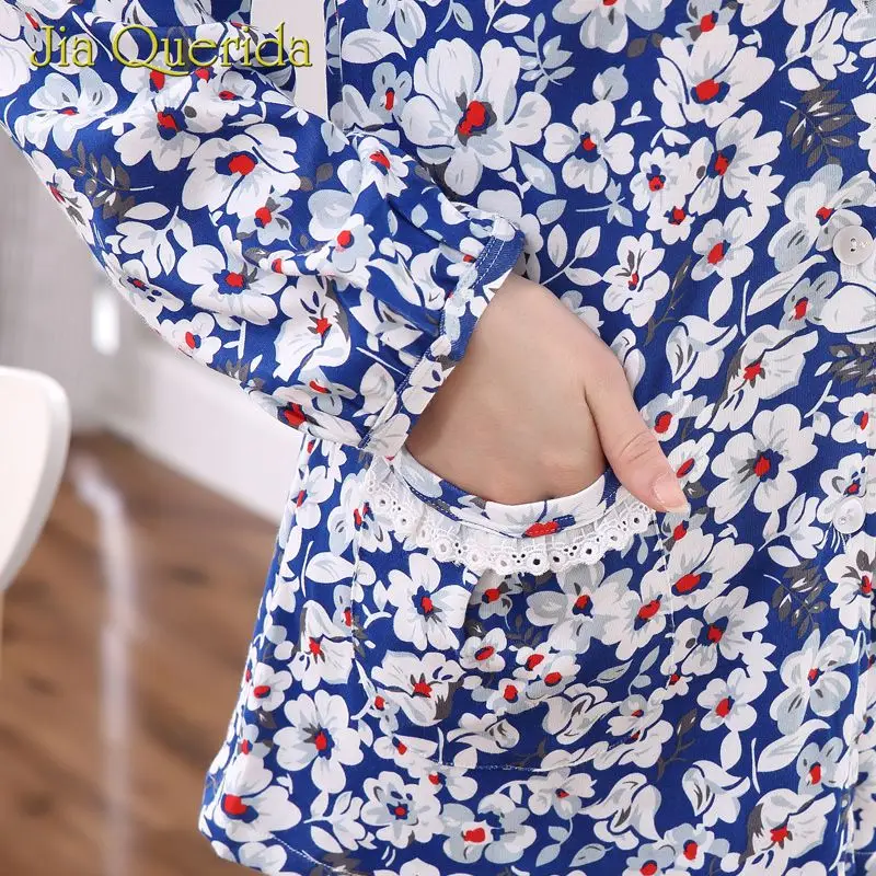 Домашняя одежда осень зима пижамы для женщин кардиган размера плюс синий