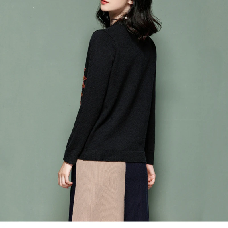 Women New vintage 3D UFO Sequins warm sweaters long sleeve o neck pullovers winter autumn knitted retro tops blusas C-038 | Женская