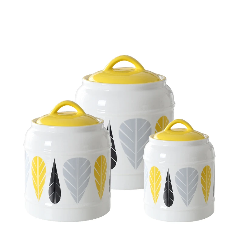 3Pcs Direct sales Nordic home kitchen storage ceramic sealed cans storage tank milk powder tea coffee sugar honey pot kimchi jar
