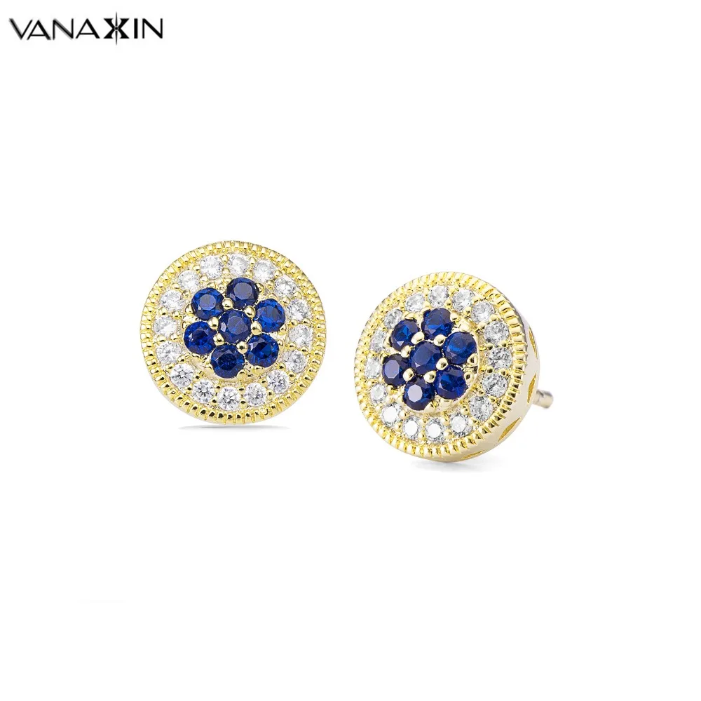 

VANAXIN Statement Earrings For Women White Blue Bling Bling CZ Stud Earrings Women Jewelry Wedding Gift CZ Crystal Jewellery