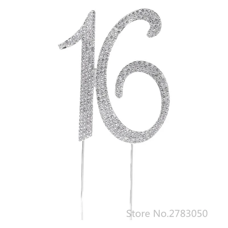 16 Silver Стразы № 15/16/18/21 торт Топпер для 15th 16th 18th 21th дня рождения, свадьбы, годовщины праздничный торт - Цвет: 16 Silver