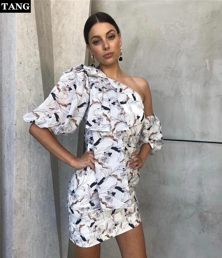 Tang женское платье на одно плечо с рюшами необычное официальное уличное