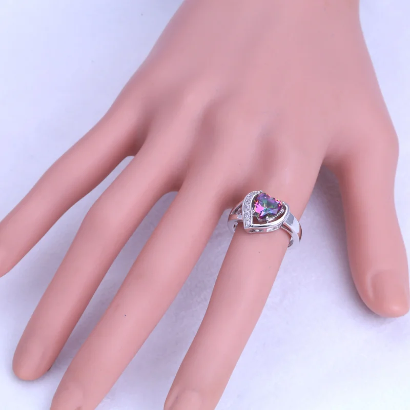 ROLILASON Weeding gift Heart desgin ring for women multicolor zircon white crystal silver color Rings USA size #6#7#8#9#10 OR916 | Украшения