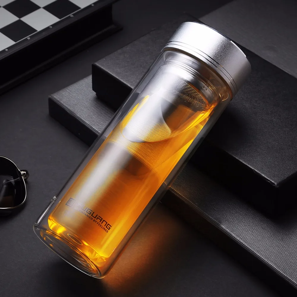 Мой Стекло бутылки с водой краткое двойными стенками drinkink бутылка чайным