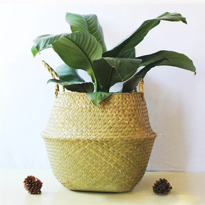 Storage Basket Rattan Straw Wicker Seagrasss Folding Flower Pot Vase Home Planter Organization|pot planter|flower potpot flower |