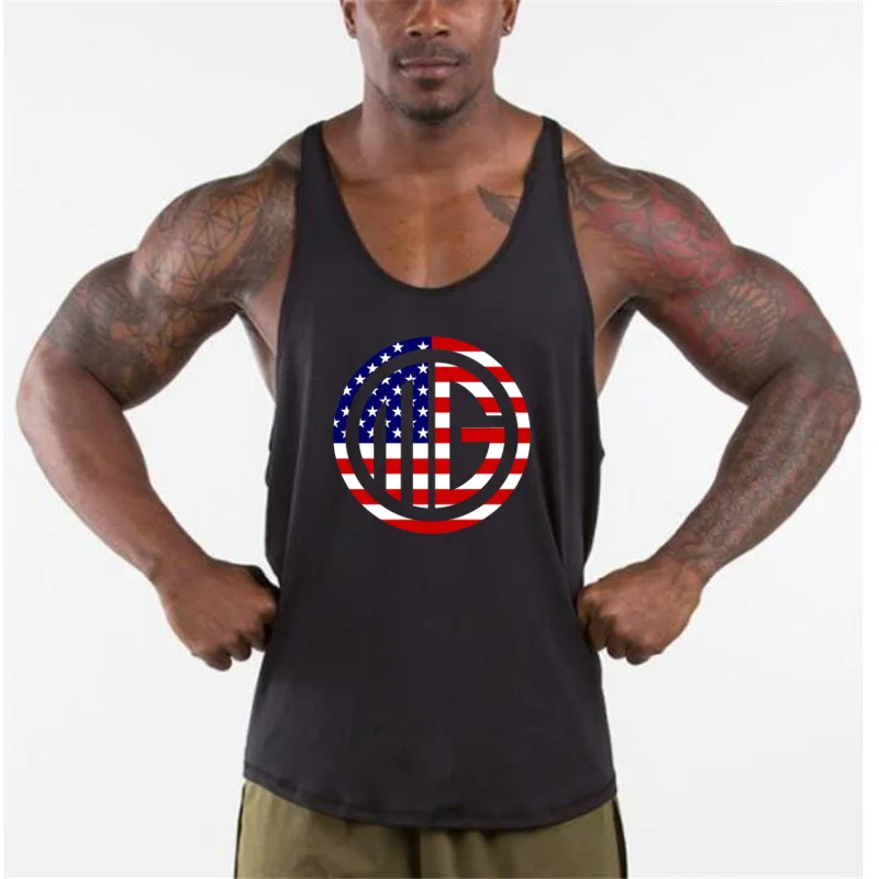 

Muscleguys Mens Fitness Clothing USA flag Design Y Back Stringer Tank Tops Bodybuilding Sleeveless Tanktop Summer gyms Vest male