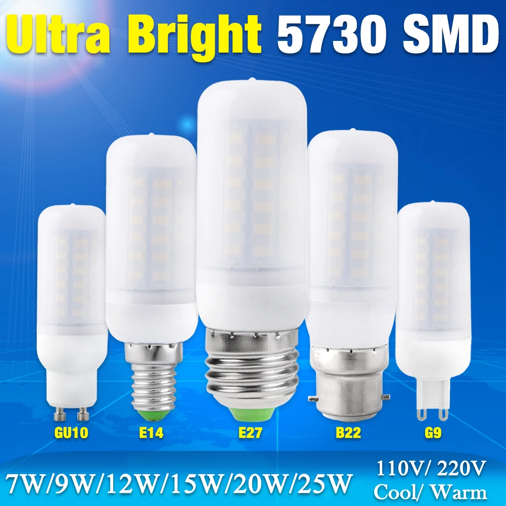Дешевые супер светодиодный лампы E27 E14 220V SMD 5730 светодиодный светильник B22 GU10 G9 AC 110V 5730SMD светодиодный кукурузная лампа светильник люстра 220 230V