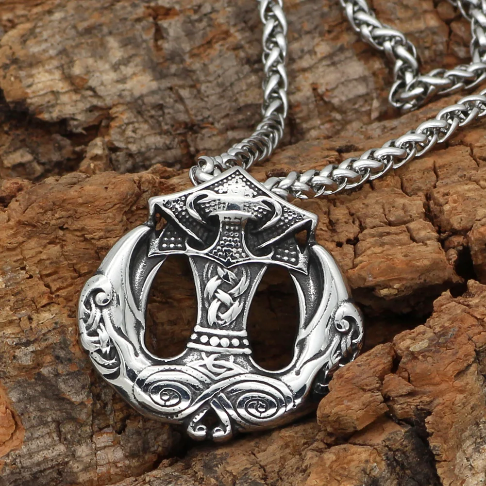Nordic viking odin raven thor hammer Mjolnir stainles steel pendant necklace | Украшения и аксессуары